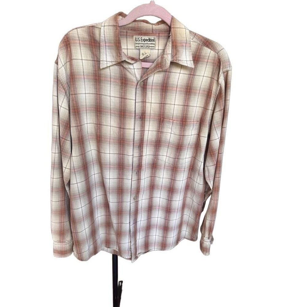 U.S. Expedition Men's Long Sleeve Plaid Cotton Button Down Shirt